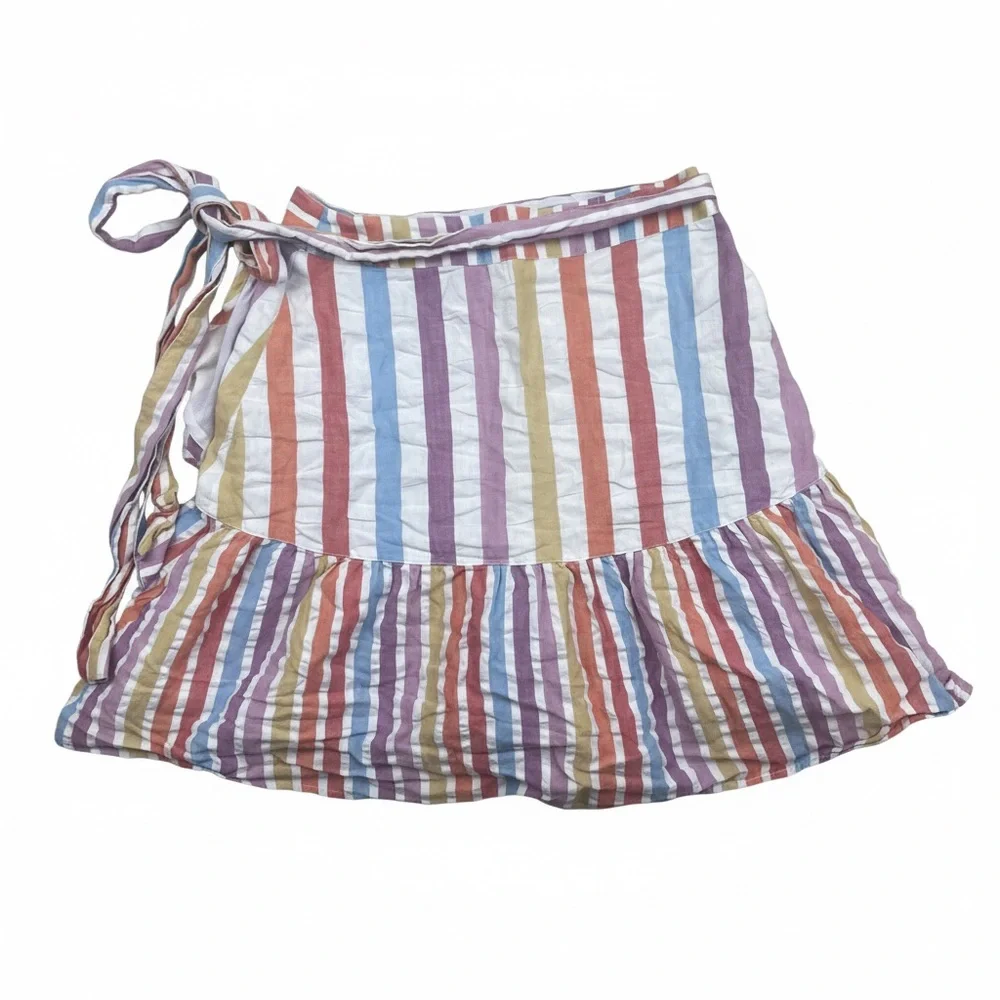Roller Rabbit Striped Ruffle Wrap Mini Skirt 100% Cotton Boho Small